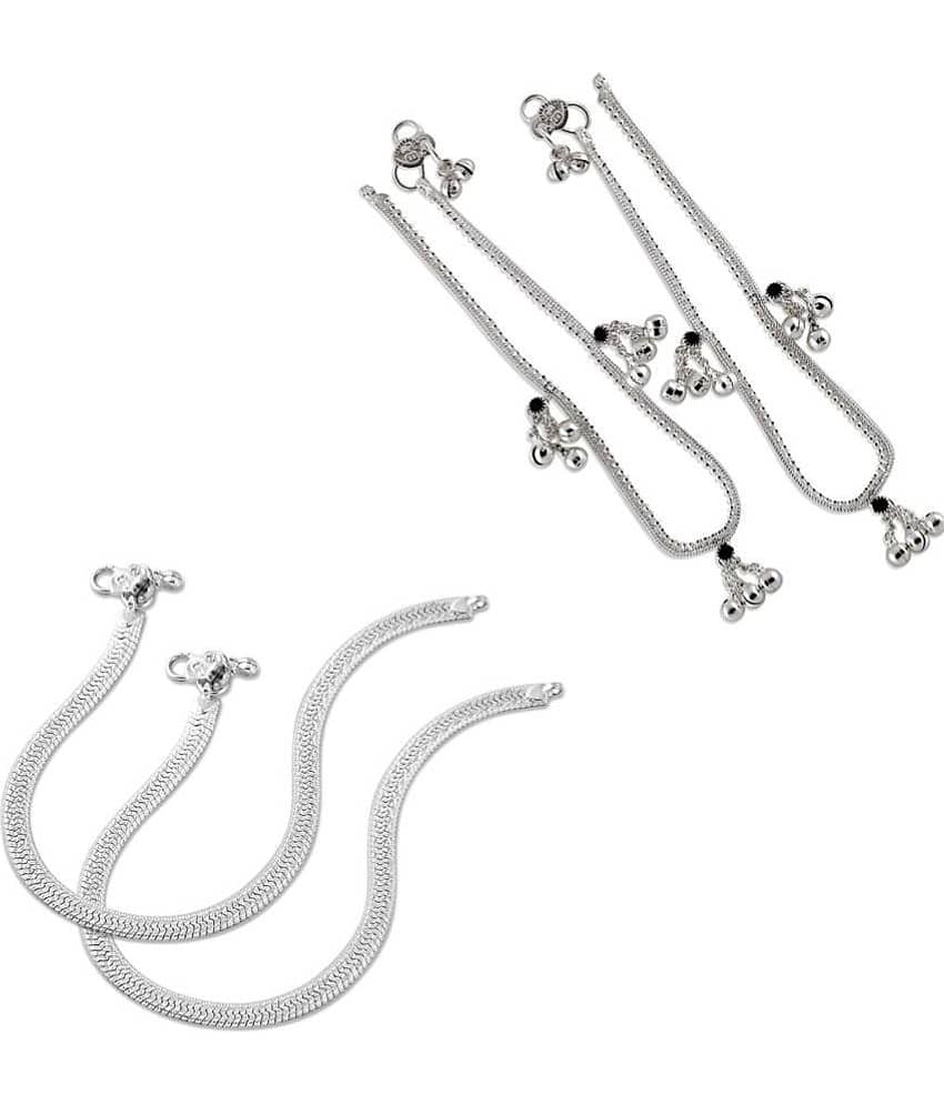 HEER COLLECTION - Silver Anklets ( Pack of 2 )