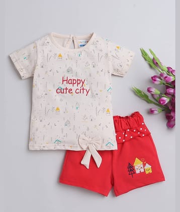 BUMZEE Pack of 1 Baby Girls Cotton Top & Shorts ( White & Red )