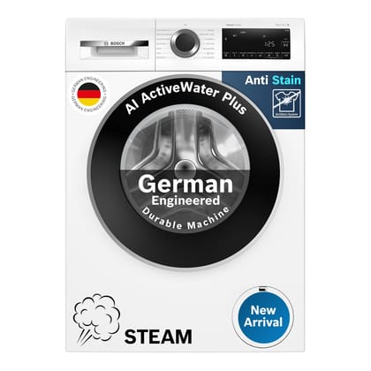 Bosch 9 kg 5 Star Front Load Fully-Automatic Washing Machine, AI ActiveWater, 14 Wash Programs, Removes 99.9% Germs with Steam, No Tangle or Wrinkle, SoftCare Paddle,Zero Vibration, White, WGA14200IN Bosch 9 kg 5 Star Front Load Fully-Automatic Washing M