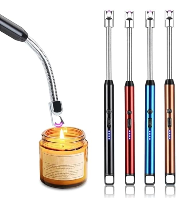 USB Rechargeable Electric Arc Lighter, Flexible Neck, LED Battery Indicator, 4 Colors, Candle Lighter