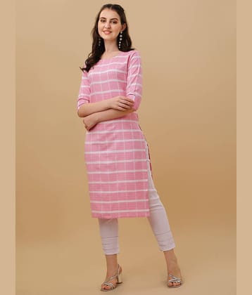 TRAHIMAM Cotton Checks Kurti With Pants Women's Stitched Salwar Suit - Pink ( Pack of 1 )
