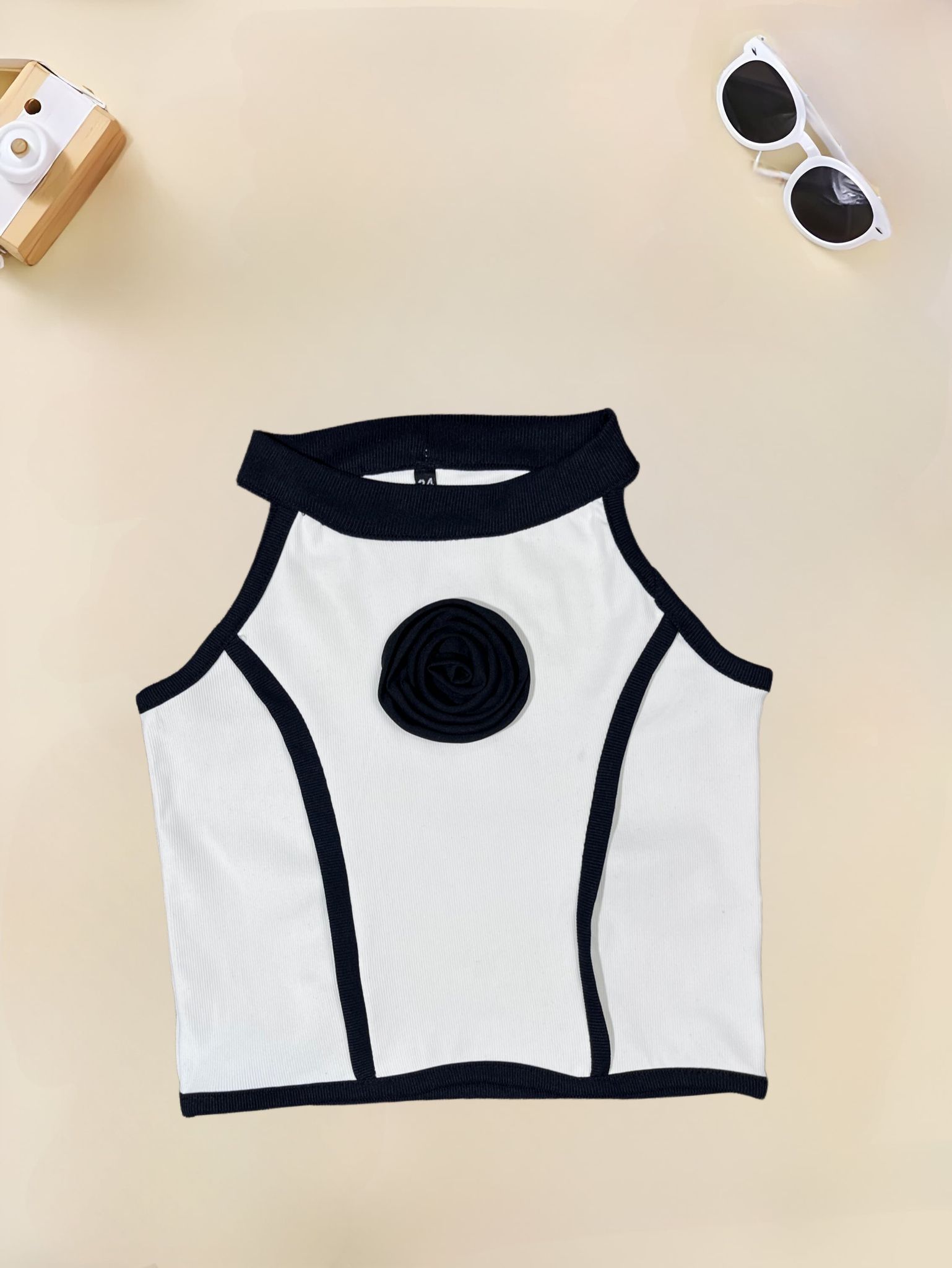 Girls Flower Tank Top [GT-456] [3-12 year]-4-5Y (Size - 24) / Ribbed / White