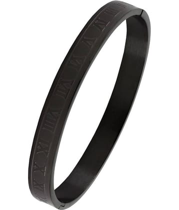 The Jewelbox Italian Roman Black 316L Surgical Stainless Steel Openable Bangle Kada Bracelet For Men Boys