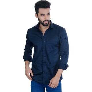 Baleshwar Men Navy Solid Formal Shirt (Pack of 1 )