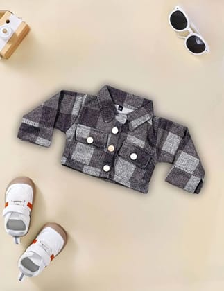 Girls Woolen Checkered Crop Top [GT-663] (9Months-5Years)-9M-12M (Size - 16) / Dark brown / Woolen