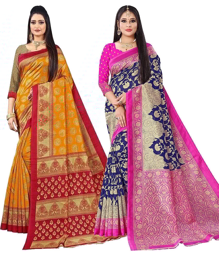Kanooda Prints Art Silk Printed Saree With Unstitched Blouse Piece ( Multicolour )