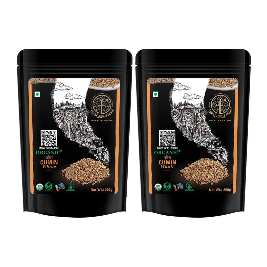 The Flavour Trail - Organic Cumin Whole/ Jeera - Pack of 2, 200gms Each| Organically Farmed | Pesticide-Free