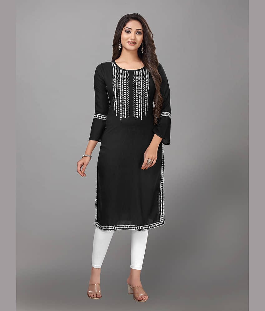 Kapadia - Black Rayon Women's Straight Kurti ( Pack of 1 )