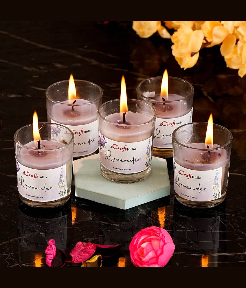 eCraftIndia Lavender Votive Glass Candle Scented - Pack of 5
