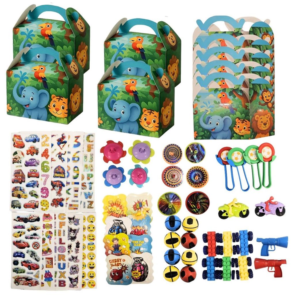 Jungle Animal Theme Treat Boxes w/ Mixed Return Gift Favors Combo Set - 60PC - Party and Festive Needs | Buy online on ZillyBuy