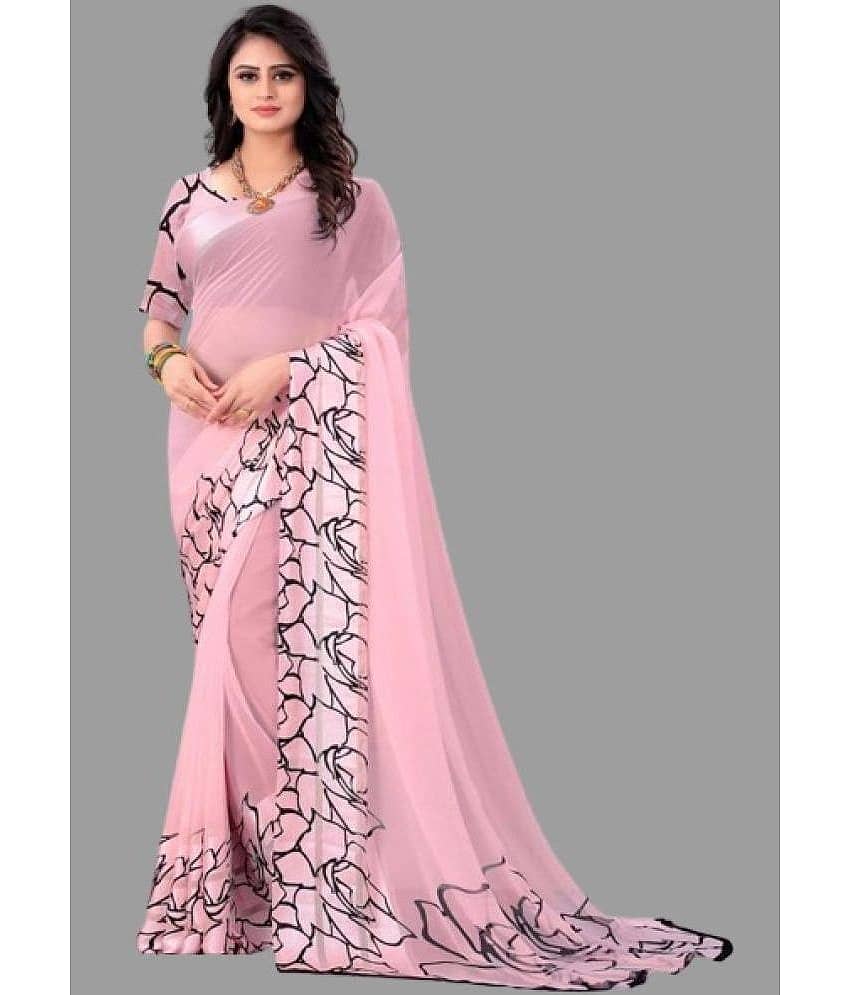 Sanjana Silks Georgette Printed Saree With Unstitched Blouse Piece ( Pink )