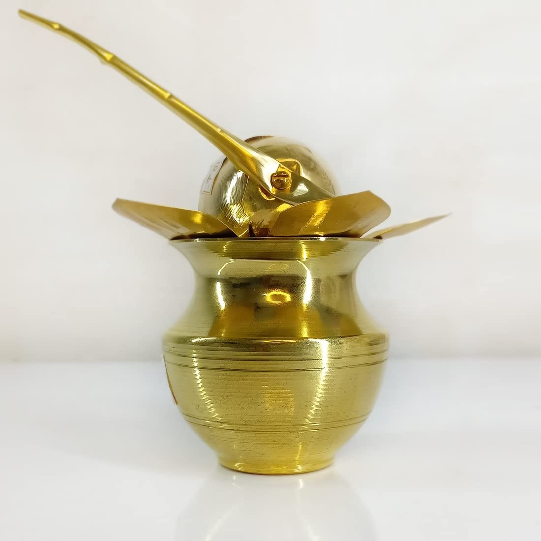 MAYAPURI Brass Puja Ghat/MANGAL Kalash/Devi Ghat/LOTA with Mango Five Leaves & Coconut