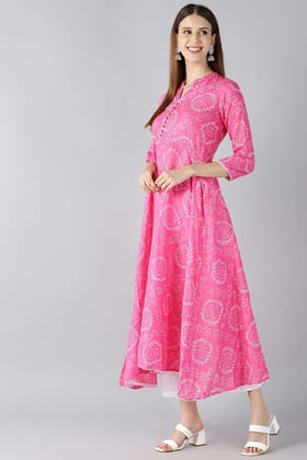 Pink Cotton Bandhani Flared Kurti VCK1177