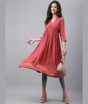 AK FASHION MALL Pack of 1 Georgette Self Design A-line Women's Kurti - ( Red )