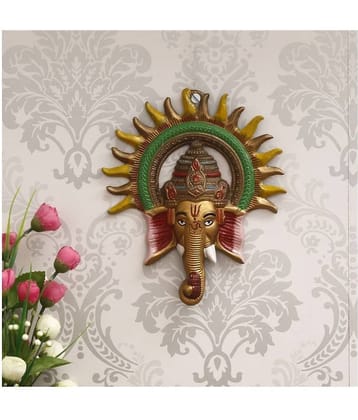 eCraftIndia Gold-Toned & Green Metal Lord Ganesha Decorative Wall Hanging