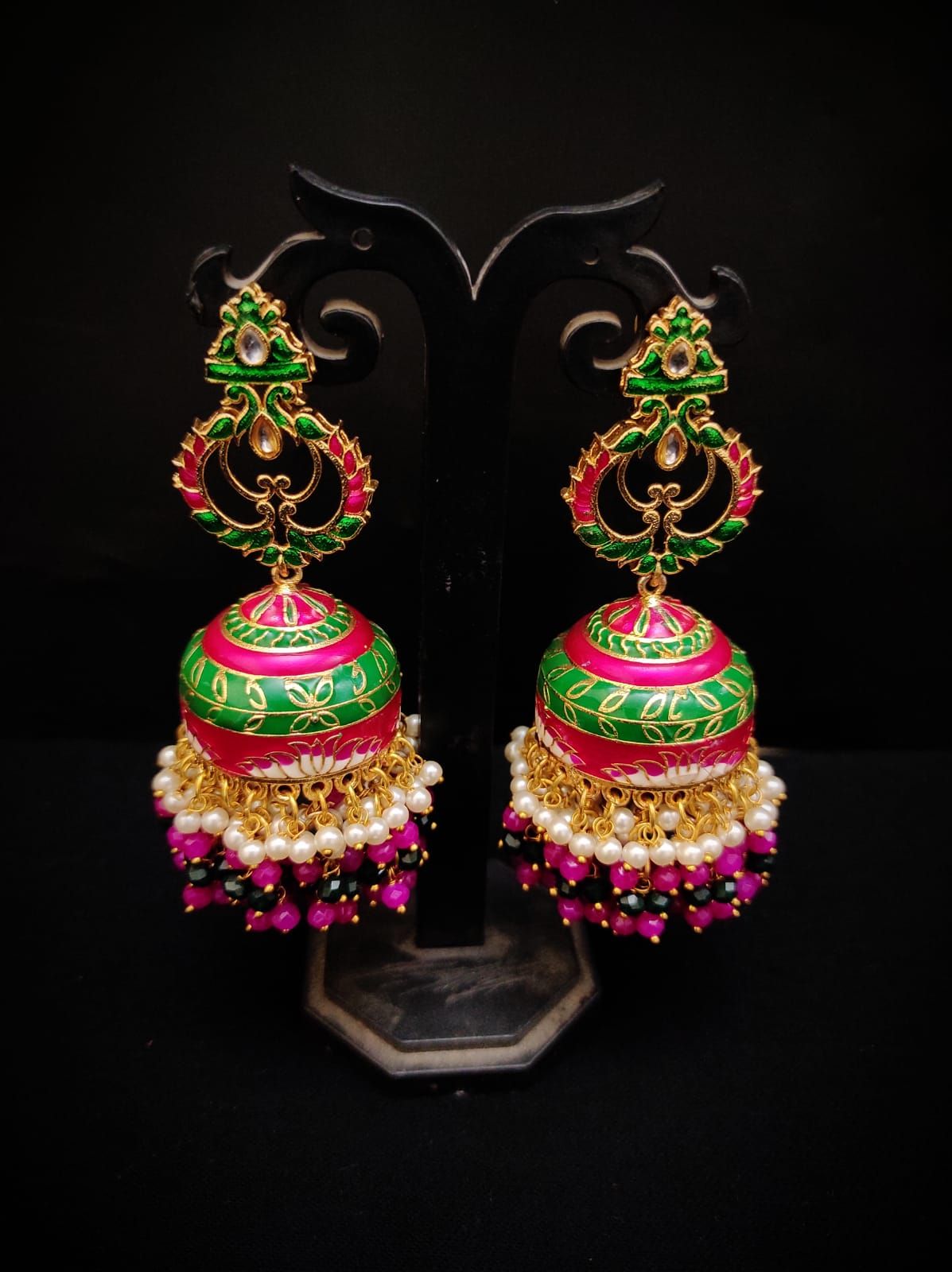 Real Meenakari Work  kundan jhumka earrings Set By Zevar
