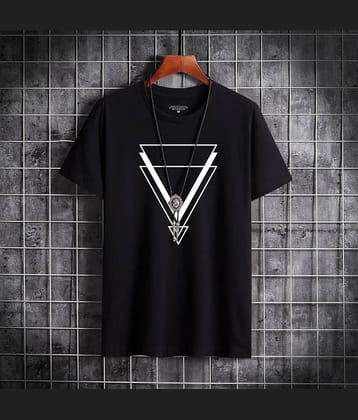 TAZO Cotton Blend Regular Fit Printed Half Sleeves Men's Round T-Shirt - Black ( Pack of 1 )
