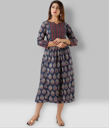 SVARCHI Women Cotton Fit & Flare Dress ( Blue )