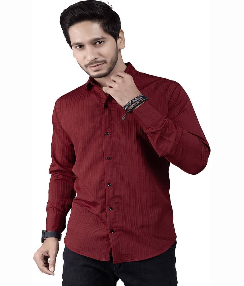 JEEVAAN - THE PERFECT FASHION Cotton Blend Slim Fit Popcorn Textured Full Sleeves Men's Casual Shirt - Maroon ( Pack of 1 )