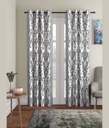 Cortina - Floral Printed Room Darkening Eyelet Curtain-5 Ft-pack of 2