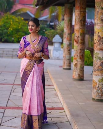 Pink Soft Lichi Silk Saree with Jacquard Work