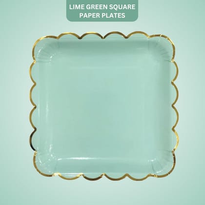 Lime Green Square Golden Rim Paper Plates - 10 inches - 10PC