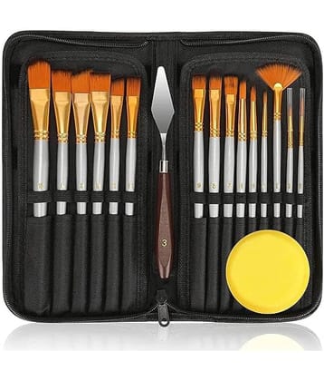 THR3E STROKES 18 Pack Oil Paint Brushes Sets Professional Artist Acrylic Brush Kits for Canvas Painting Ceramic, 15 Sizes Brush 1 Standing Organizer 1 Mixing Knife 1 Watercolor Sponge  (Gray)