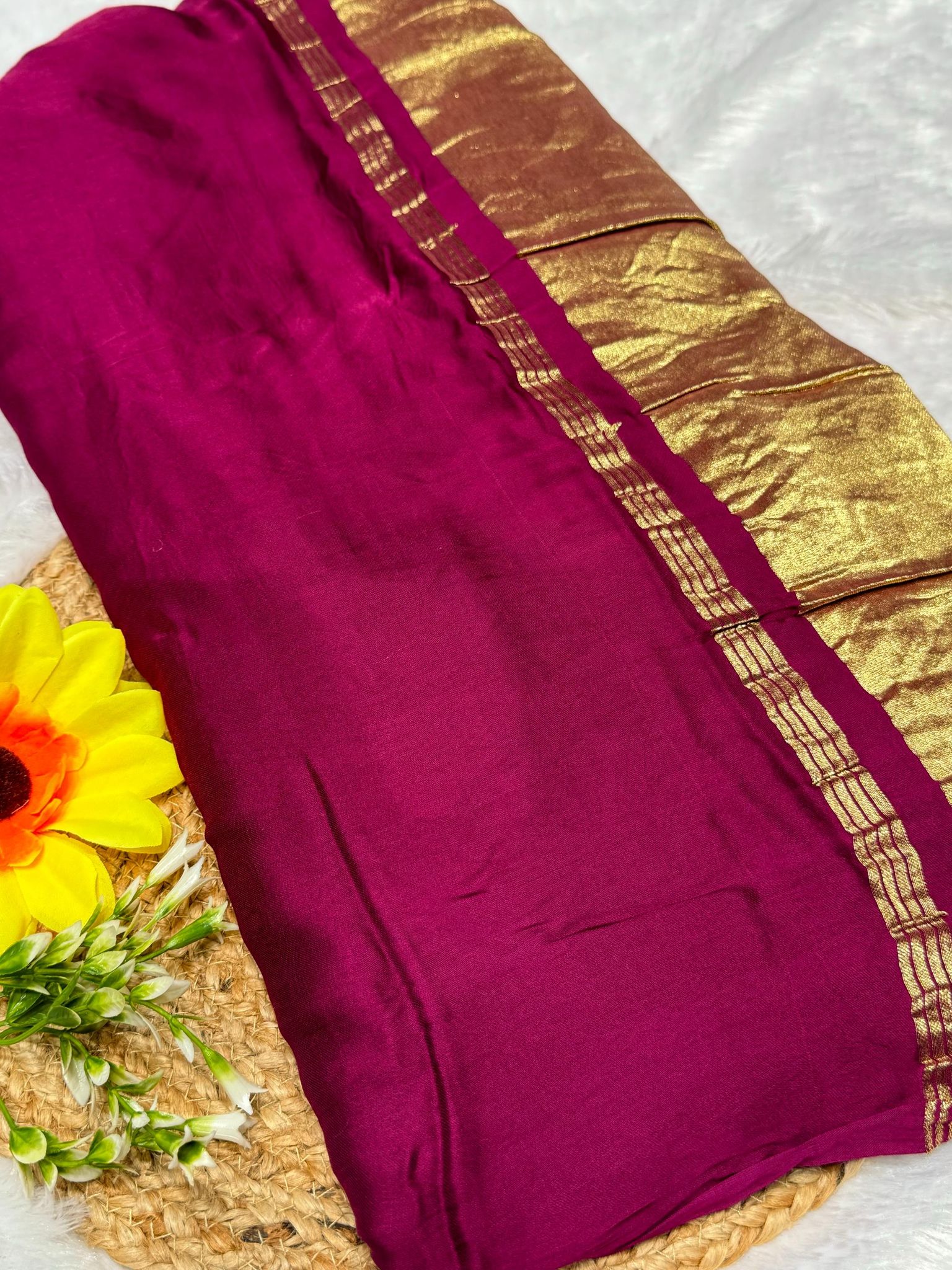 Dark Purple Plain Pure Modal Gajji Silk Saree With Zari Pallu Natural dyeing Saree