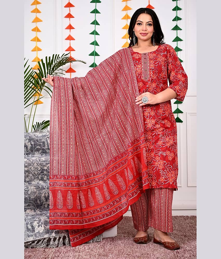 Swasti Cotton Printed Straight Women's Kurti - Maroon ( Pack of 1 )