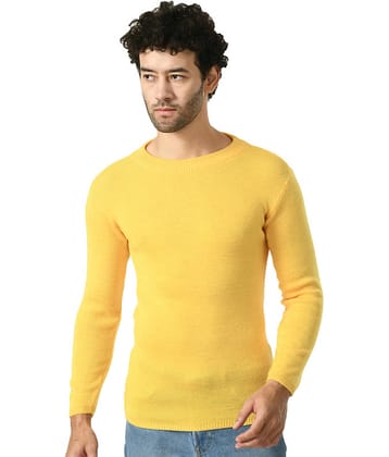 IndiWeaves Woollen Round Neck Men's Full Sleeves Pullover Sweater - Yellow ( Pack of 1 )