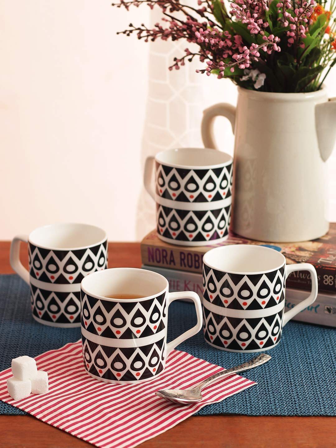 Femora Golden Persian Leaves Tea Mugs, Ceramic Tea Cups, Coffee Mugs (160 ml) - 6 Pcs Set