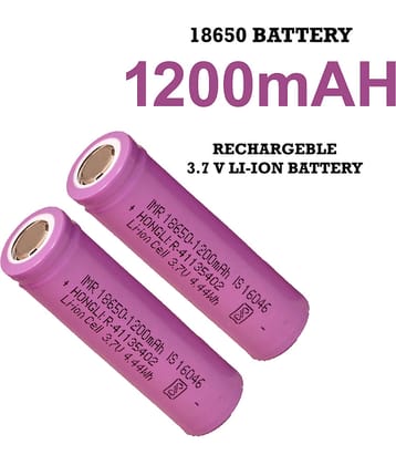CONSONANTIAM High Capacity Hongli Lithium Ion 1200mAH Rechargeable Original Power Ultra High Capacity Cell Batteries, LED, Bluetooth Speaker, Laptops, Torch, Flat Top, 3.7V (Pack of 2)