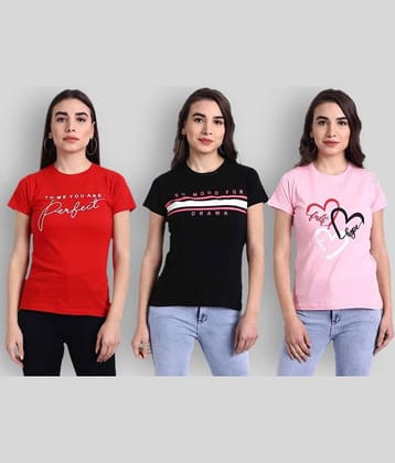 Fabflee Women Cotton Printed Regular Fit Round Neck T-Shirt ( Multi Color )