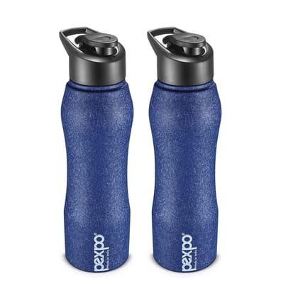 PEXPO Stainless Steel Sports/Fridge Water Bottle, 1000 ml, Pack Of 2, Blue, Bistro | Wide Mouth & Leak-Proof Water Bottle