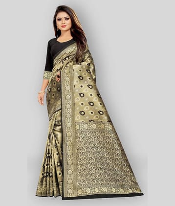 Gazal Fashions Banarasi Silk Printed Saree With Unstitched Blouse Piece ( Gold )