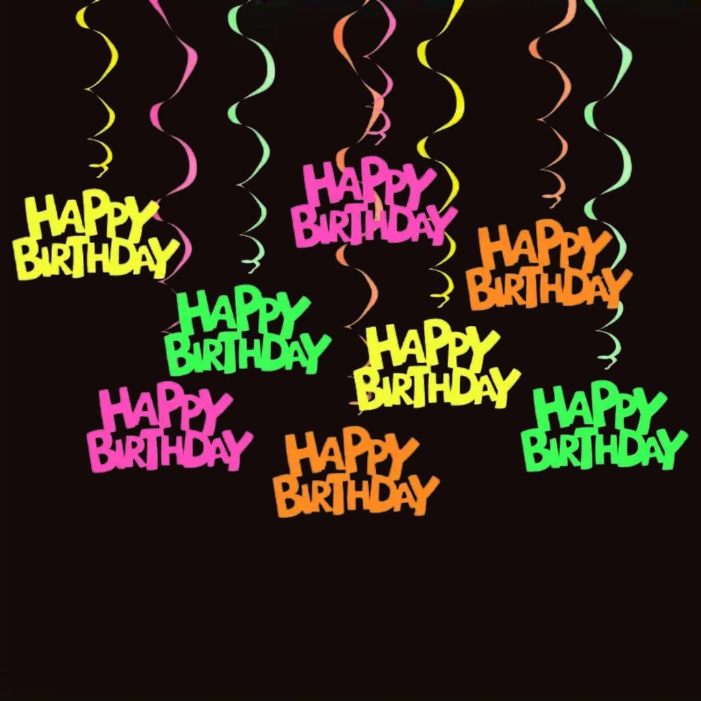 Neon UV/Glow In The Dark Happy Birthday Swirl Decoration - 5PC - Party and Festive Needs | Buy online on ZillyBuy