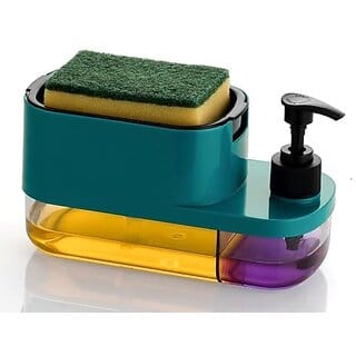 Plastic 3 in 1 Soap Pump Dispenser Dish Soap Liquid Dispenser Sponge Holder Dish Soap Pump Dispenser for Kitchen Sink Co