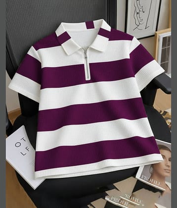 AOOSH Men Cotton Blend Regular Fit Striped Polo T Shirt ( Purple )