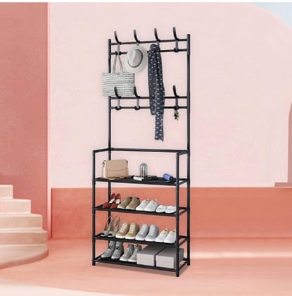 Entryway Coat Rack with Shoe Storage - Metal Frame Organizer_assorted colour