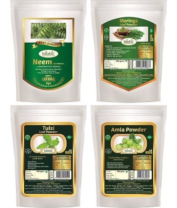 Biotic Neem Leaf, Moringa Leaf, Tulsi Leaf and Amla Powder 400 gm Pack of 4
