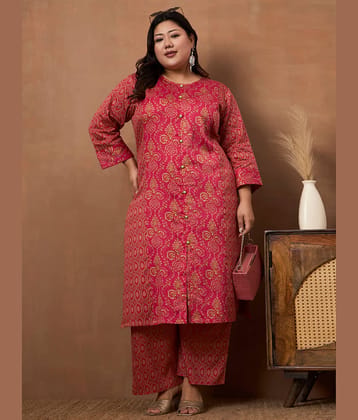Tissu Women Cotton Printed Straight Kurti With Palazzo ( Pink )
