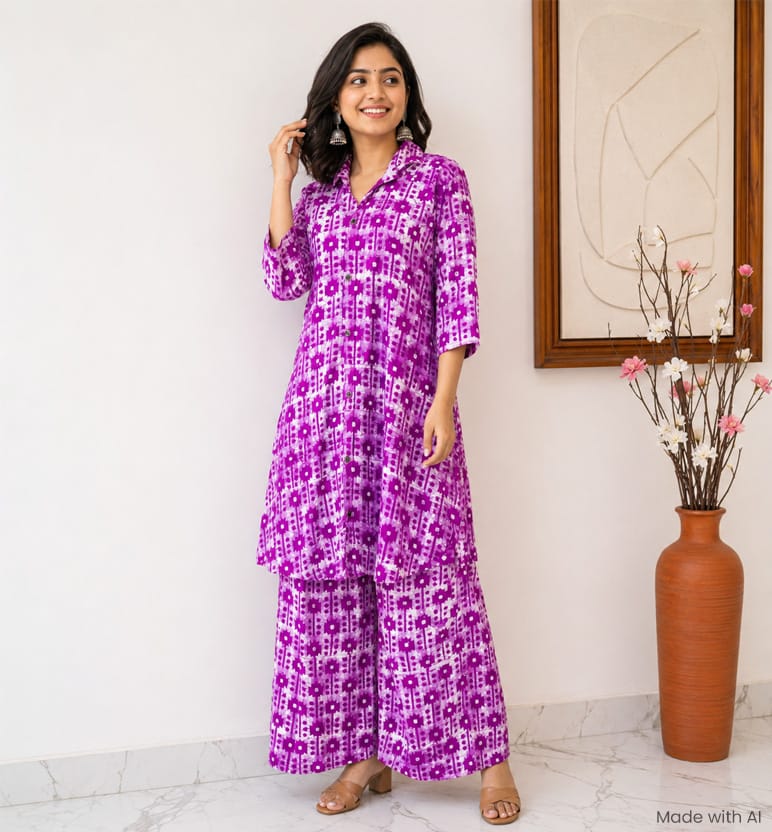 Handcrafted Batik Print Rayon Cotton Co-ord Set