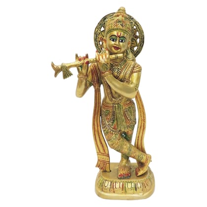 Brass Krishna God Idol Statue � Handcrafted Religious Showpiece, Height : 14 Inch (BSMAS1622 E)