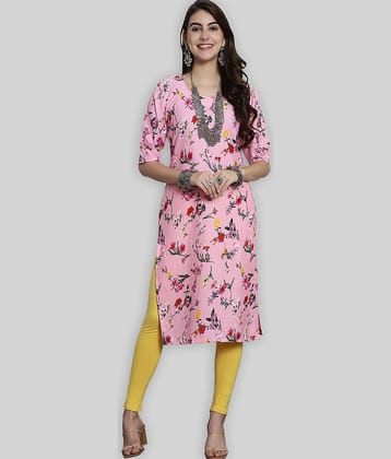 7Threads Crepe Printed Straight Women's Kurti - Pink ( Pack of 1 )