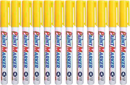 Artline 440XF Paint Markers for Wood, Plastic, and Canvas, The Ideal Waterproof Marker for Indoor/Outdoor Applications, Opaque Permanent Markers with 1.2 mm Bullet Tip, Yellow, Pack of 12