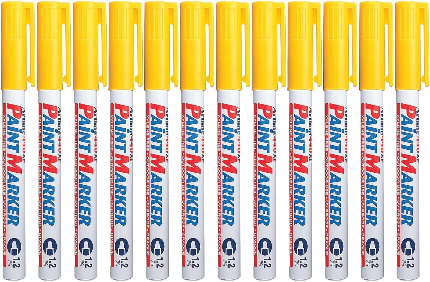 Artline 440XF Paint Markers for Wood, Plastic, and Canvas, The Ideal Waterproof Marker for Indoor/Outdoor Applications, Opaque Permanent Markers with 1.2 mm Bullet Tip, Yellow, Pack of 12
