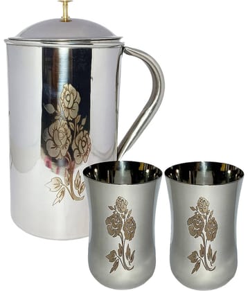 A & H ENTERPRISES Water Jug with Lid Stainless Steel Jug and Glass Combo 2000 mL