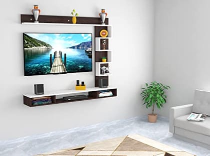 DAS Hubert Engineered Wood TV Entertainment Unit Stand Set TOP Box Stand with Shelves and Display Rack Flowery Wenge & Frosty White- Ideal for UP to 43 INCH Screen