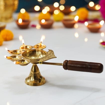 Brass Wooden Panch Arti No. 5 (FMAS649 F)