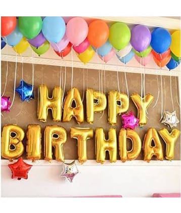 GOLDEN HAPPY BIRTHDAY FOIL BALLOONS 13 LETTERS  16" INCH IN SIZE